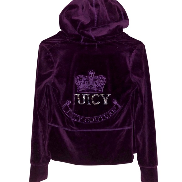 VTG- Juicy Couture- FLAWED- Velvet Purple Hooded Zip-up size large - Picture 2 of 2
